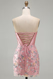 Sweetheart roze korset Bodycon bloemen homecoming jurk met applicaties
