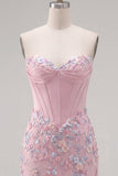 Sweetheart roze korset Bodycon bloemen homecoming jurk met applicaties