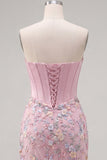 Sweetheart roze korset Bodycon bloemen homecoming jurk met applicaties
