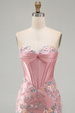 Sweetheart roze korset Bodycon bloemen homecoming jurk met applicaties