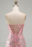 Sweetheart roze korset Bodycon bloemen homecoming jurk met applicaties