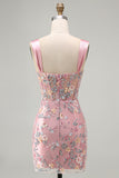 Blauw doorschijnend korset Bodycon Bloemen Gerimpelde Homecoming Jurk met Split