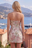 Blauwe Jacquard Sweetheart Bodycon Bloemen Homecoming Jurk met strik