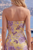 Blauwe Jacquard Sweetheart Bodycon Bloemen Homecoming Jurk met strik