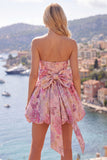 A-lijn roze Sweetheart Jacquard bloemen homecomingjurk met strik
