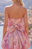 A-lijn roze Sweetheart Jacquard bloemen homecomingjurk met strik