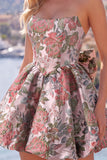 A-lijn roze Sweetheart Jacquard bloemen homecomingjurk met strik