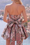 A-lijn roze Sweetheart Jacquard bloemen homecomingjurk met strik