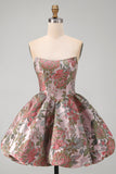A-lijn roze Sweetheart Jacquard bloemen homecomingjurk met strik