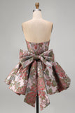 A-lijn roze Sweetheart Jacquard bloemen homecomingjurk met strik