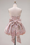 A-lijn roze Sweetheart Jacquard bloemen homecomingjurk met strik
