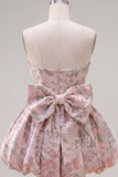 A-lijn roze Sweetheart Jacquard bloemen homecomingjurk met strik
