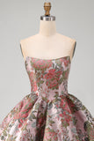 A-lijn roze Sweetheart Jacquard bloemen homecomingjurk met strik