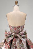A-lijn roze Sweetheart Jacquard bloemen homecomingjurk met strik
