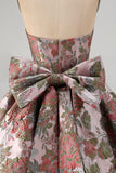 A-lijn roze Sweetheart Jacquard bloemen homecomingjurk met strik