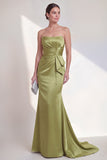 Strapless groene zeemeermin gerimpelde formele jurk