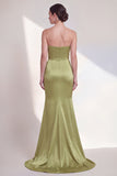 Strapless groene zeemeermin gerimpelde formele jurk