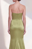 Strapless groene zeemeermin gerimpelde formele jurk