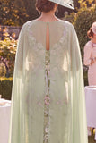 Green Bodycon geappliqueerde bloemenmidi Mother of the Bride jurk met cape
