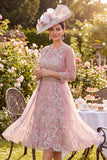 Tule blush bloemen ronde hals midi jurk Moeder van de Bruid Moeder van de Bruid