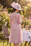 Tule blush bloemen ronde hals midi jurk Moeder van de Bruid Moeder van de Bruid