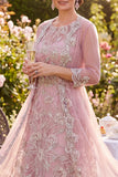 Tule blush bloemen ronde hals midi jurk Moeder van de Bruid Moeder van de Bruid