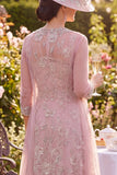 Tule blush bloemen ronde hals midi jurk Moeder van de Bruid Moeder van de Bruid
