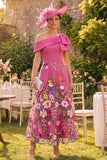 Fuchsia A-lijn Eén schouder Bloemenjurk met Mother of the Bride met strik