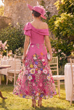 Fuchsia A-lijn Eén schouder Bloemenjurk met Mother of the Bride met strik