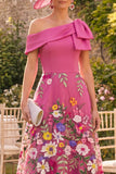 Fuchsia A-lijn Eén schouder Bloemenjurk met Mother of the Bride met strik