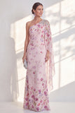 Lila Eén Schouder Chiffon Bloemenzeemeermin Lange Moeder van de Bruid Jurk met zijmantel