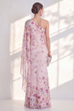 Lila Eén Schouder Chiffon Bloemenzeemeermin Lange Moeder van de Bruid Jurk met zijmantel