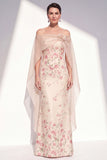 Abrikoos strapless bloemenzeemeermin Lange Moeder van de Bruid jurk met cape