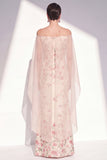 Abrikoos strapless bloemenzeemeermin Lange Moeder van de Bruid jurk met cape