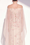 Abrikoos strapless bloemenzeemeermin Lange Moeder van de Bruid jurk met cape