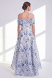 A-lijn blauwe bloem van de schouder hoog, laag Mother of the Bride jurk