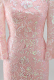 Glinsterende blush off the shoulder pailletten borduurwerk zeemeermin formele jurk met 3/4 mouwen