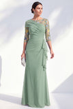 Groene zeemeermin Bateau hals Chiffon bloemen lange moeder van de bruid jurk