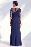 Groene zeemeermin Bateau hals Chiffon bloemen lange moeder van de bruid jurk