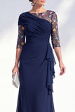 Groene zeemeermin Bateau hals Chiffon bloemen lange moeder van de bruid jurk