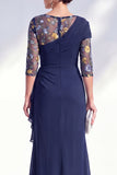 Groene zeemeermin Bateau hals Chiffon bloemen lange moeder van de bruid jurk