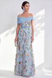 Groene A-lijn off-the-shoulder bloemenjurk in de Mother of the Bride jurk