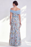 Groene A-lijn off-the-shoulder bloemenjurk in de Mother of the Bride jurk