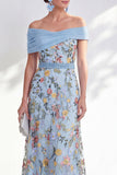 Groene A-lijn off-the-shoulder bloemenjurk in de Mother of the Bride jurk