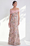Groene A-lijn off-the-shoulder bloemenjurk in de Mother of the Bride jurk
