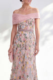 Groene A-lijn off-the-shoulder bloemenjurk in de Mother of the Bride jurk