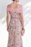 Groene A-lijn off-the-shoulder bloemenjurk in de Mother of the Bride jurk