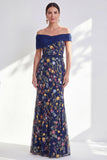 Groene A-lijn off-the-shoulder bloemenjurk in de Mother of the Bride jurk