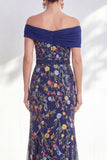 Groene A-lijn off-the-shoulder bloemenjurk in de Mother of the Bride jurk