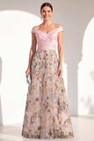 A-lijn blush off the shoulder bloemenjurk in de Mother of the Bride jurk